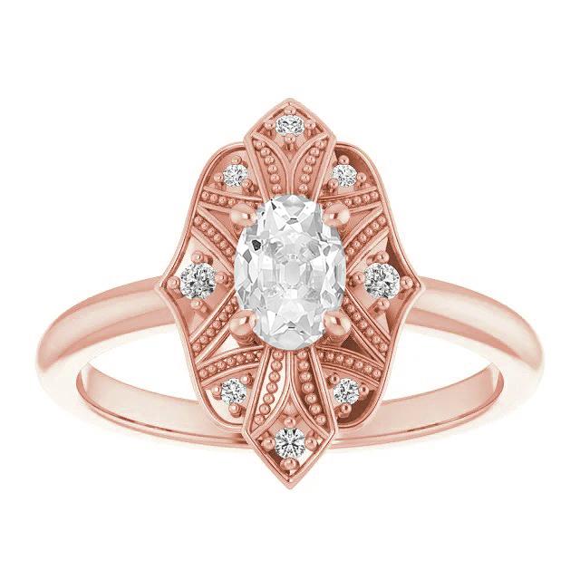 Halo Ovaler Altschliff Echt Diamantring Krappenset Milgrain Schaft 2.75 Karat