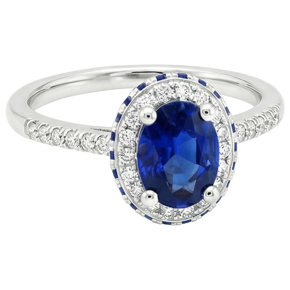 Halo Ovaler Edelsteinring Blauer Saphir & Natürlicher Diamant ( nicht im Labor gezüchtet )akzente 4,50 Karat