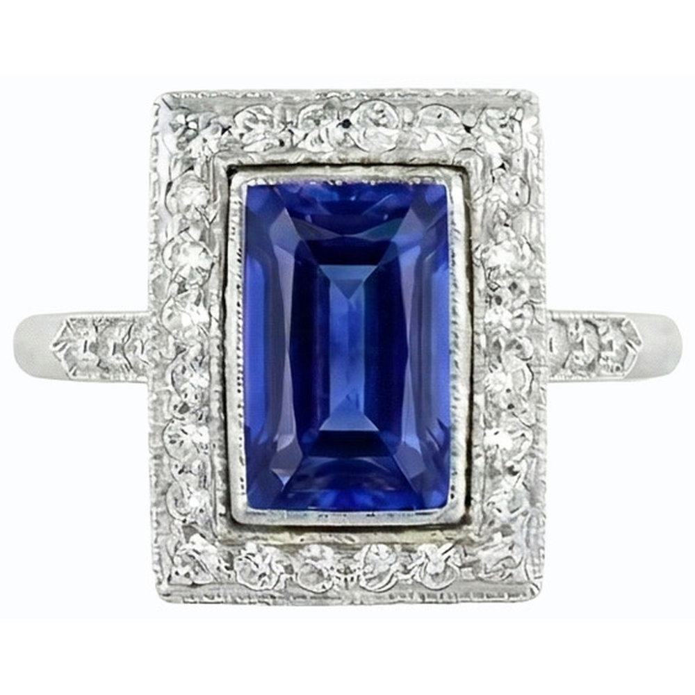 Halo Radiant Ceylon Saphir Ring Antik-Stil & Natürlicher Diamant ( nicht im Labor gezüchtet )en 4 Karat
