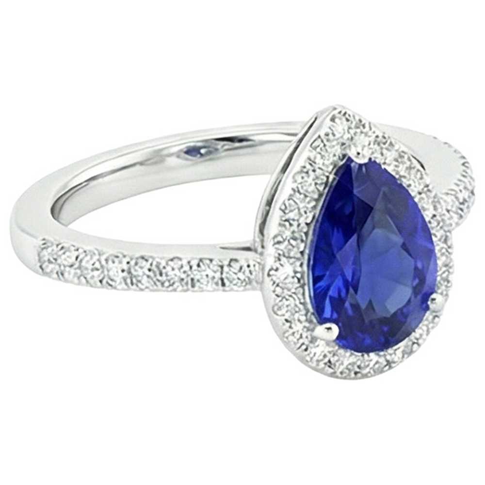 Halo Ring Birne Ceylon Saphir & Pave Set Natürlicher Diamant ( nicht im Labor gezüchtet )en 4,50 Karat