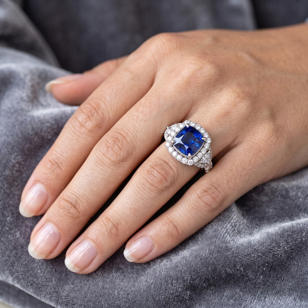 Halo Ring Halbmond & Runder Natürlicher Diamant ( nicht im Labor gezüchtet ) Saphir Edelstein Schmuck 4 Karat