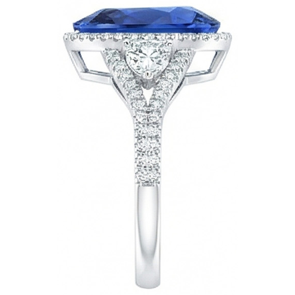 Halo Ring Lünette Set Birnenblauer Saphir & Natürlicher Diamant ( nicht im Labor gezüchtet ) Akzente 4 Karat