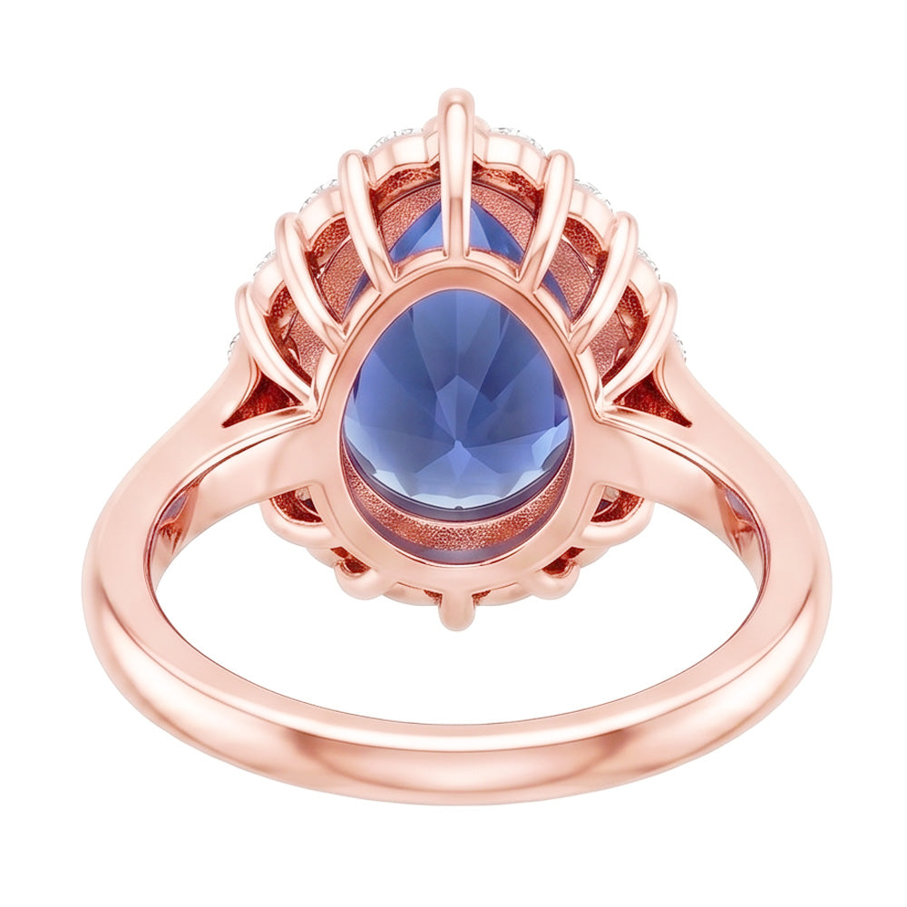 Halo Ring Roségold Birnenform Blauer Saphir & Aus der Erde Abgebauter Natürlicher Diamanten 3.75 Karat