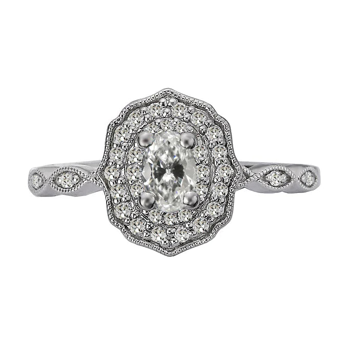 Halo Ring Rund & Oval Old Mine Cut Echt Diamant Flower Style 4 Karat