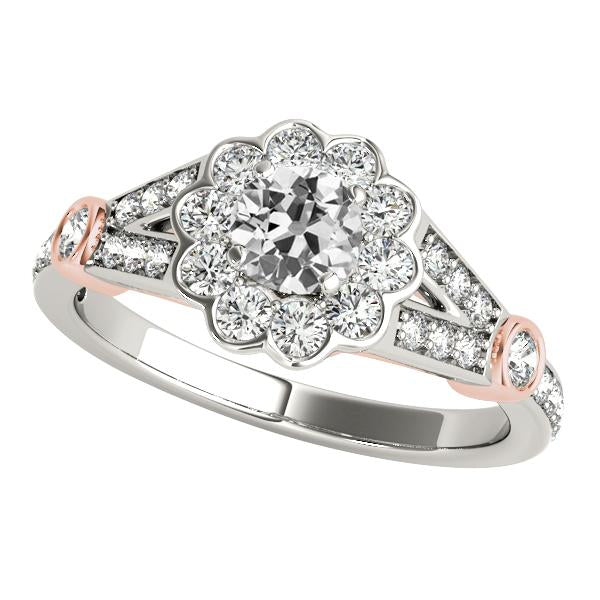 Halo Ring Runder Altschliff Echt Diamant Split Flower Style 4.25 Karat