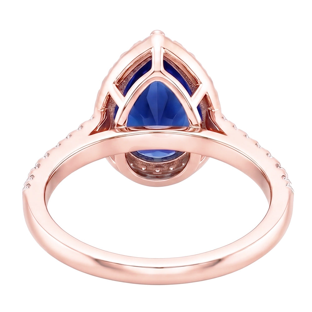 Halo-Ring aus Roségold mit blauem Saphir und Aus der Erde Abgebauter Natürlicher Diamanten 3.50 Karat