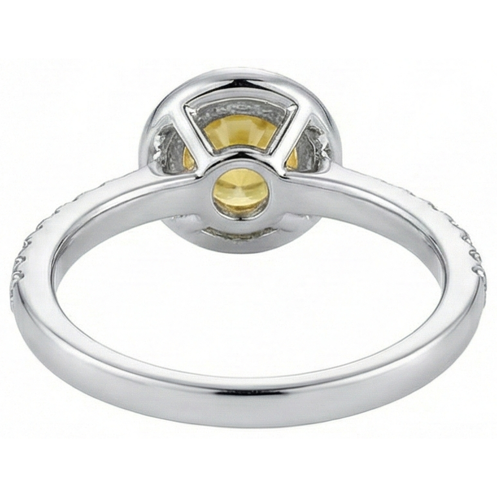 Halo-Ring aus Weißgold mit rundem gelben Saphir und Aus der Erde Abgebauter Natürlicher Diamanten 4.50 Karat