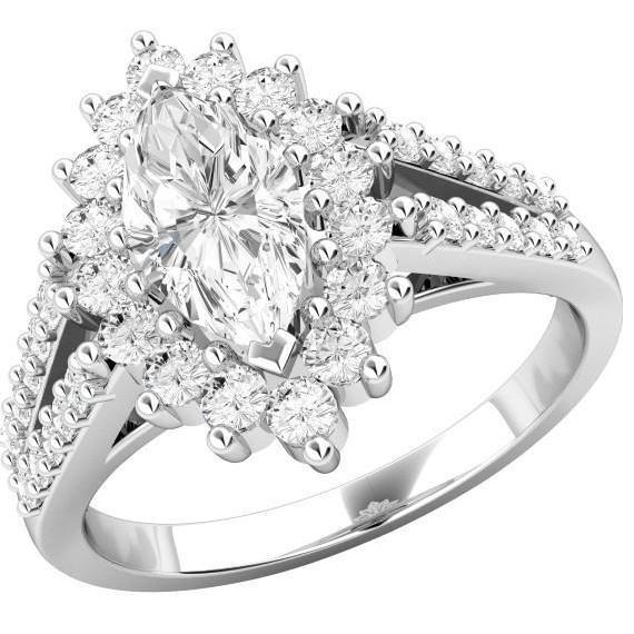 Halo-Ring im Blumenstil mit Marquise und Echt Diamanten im Rundschliff 4,60 ct Weißgold