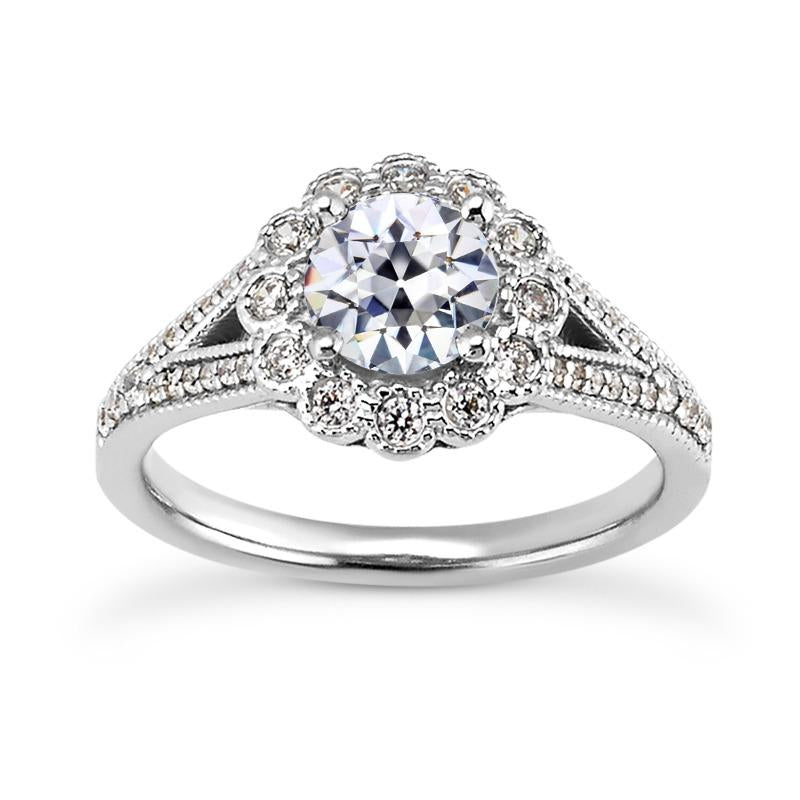 Halo Ring rund alter Bergmann Echt Diamant Flower Split Shank 4.50 Karat