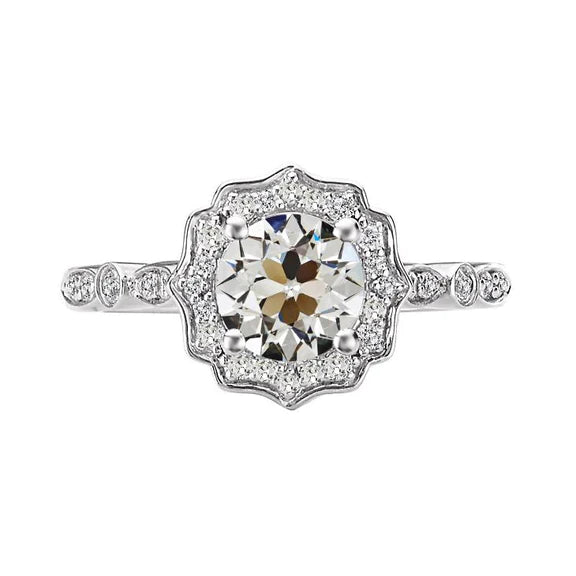 Halo Ring rund alter Bergmann Natürlich Diamant Vintage Style Krappen Set 4 Karat