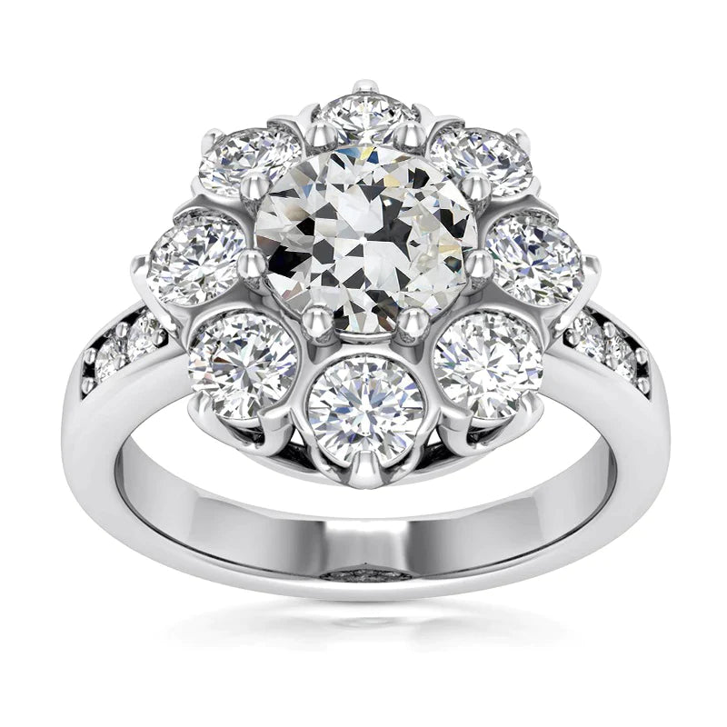 Halo Ring runder alter Minenschliff Echt Diamant 8 Karat