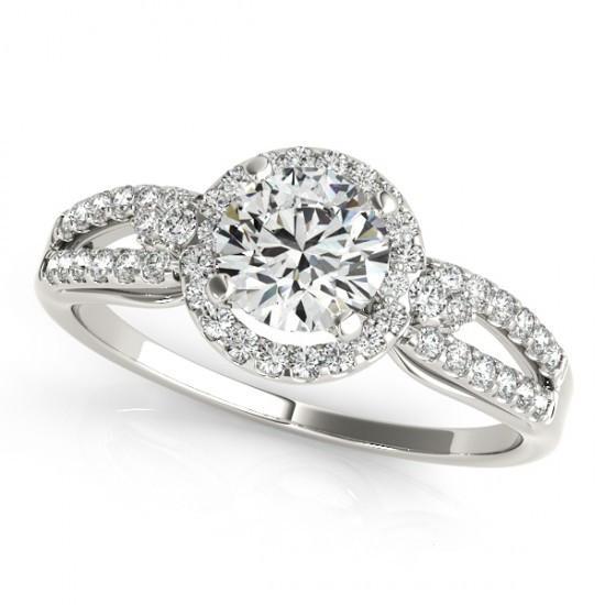 Halo Runden Echt DiamantVerlobungsring Split Shank 1.50 Karat WG 14K