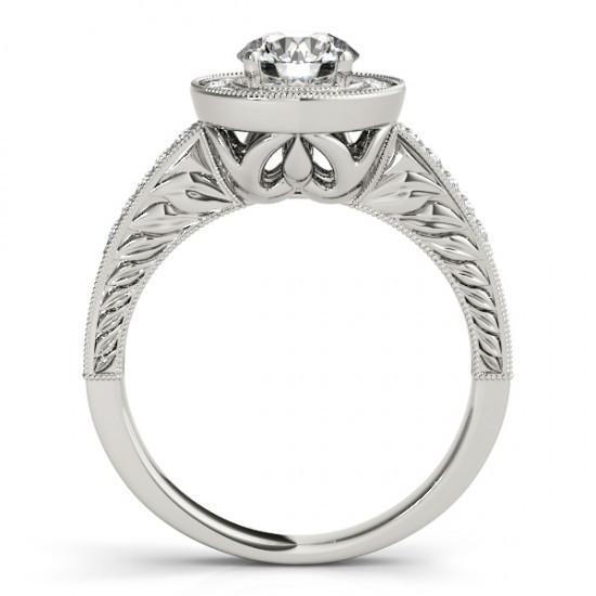 Halo Runden Echt DiamantVintage Style Ring 1,25 Karat Graviert WG 14K