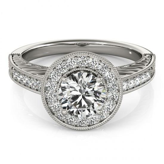 Halo Runden Echt DiamantVintage Style Ring 1,25 Karat Graviert WG 14K