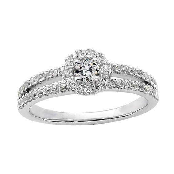 Halo Runden Old Mine Cut Echt Diamantring mit geteiltem Schaft 2.50 Karat