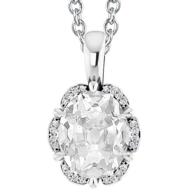 Halo Runden & Oval Old Mine Cut Natürliche Diamant Anhänger 6.50 Karat