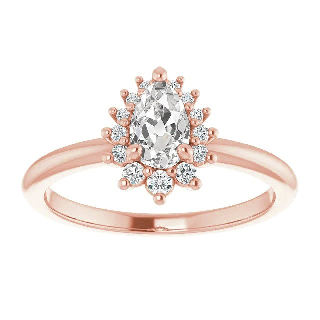 Halo Runden & Pear Old Mine Cut Echt Diamantring 3.25 Karat Roségold