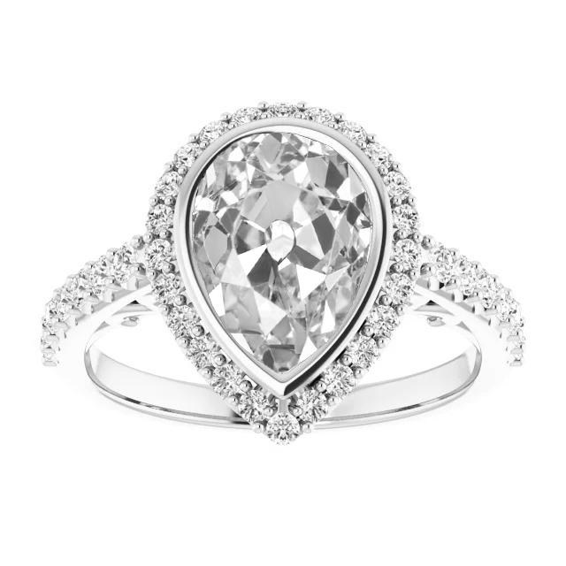 Halo Runden & Pear Old Mine Cut Echt Diamantring Lünette Set 6.75 Karat