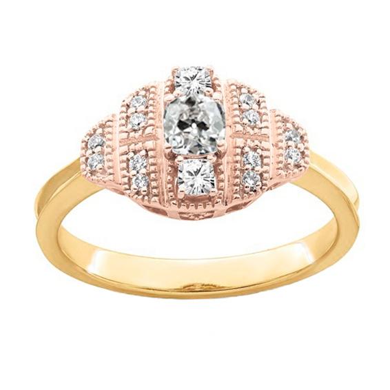 Halo Runden alter Bergmann Echt Diamant-Verlobungsring Zweifarbiges Gold 2.25 Karat