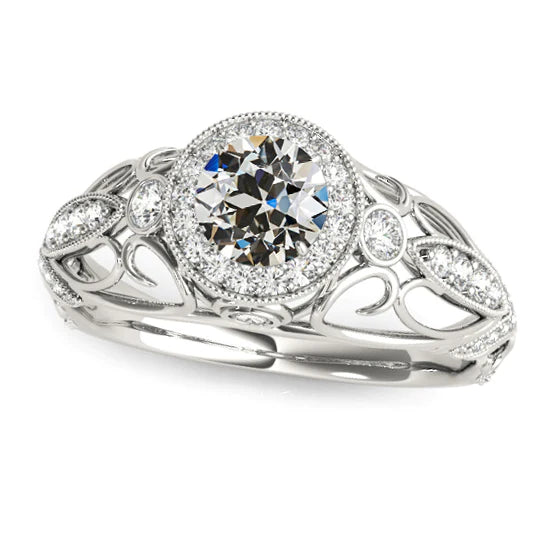 Halo Runder Altschliff Echt Diamantring 14K Weißgold 3.50 Karat