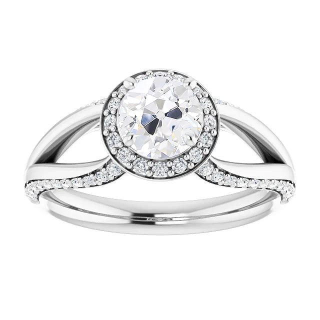 Halo Runder Altschliff Echt Diamantring Mit Akzenten Gespaltener Schaft 5 Karat