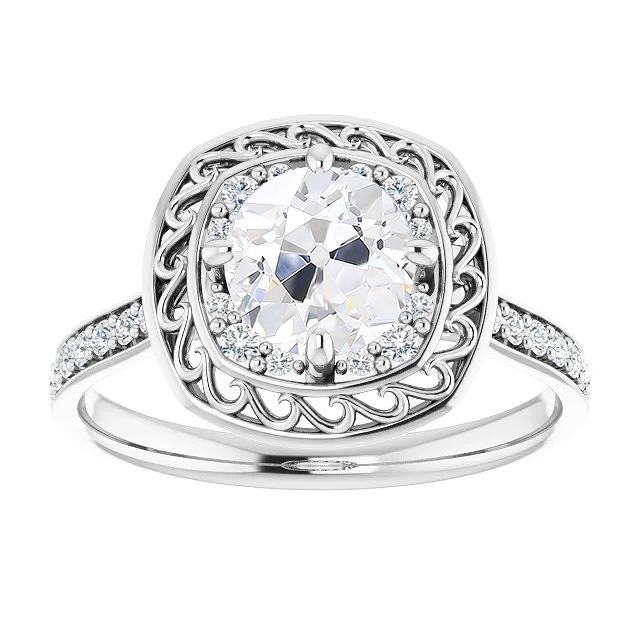 Halo Runder Altschliff Echt Diamantring mit Akzenten Weißgold 4.50 Karat