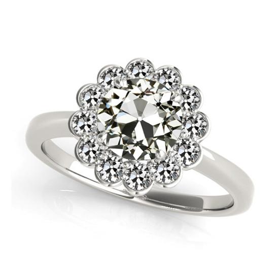 Halo Runder alter Bergmann Echt Diamantring Blumenstil 14K Gold 3.50 Karat
