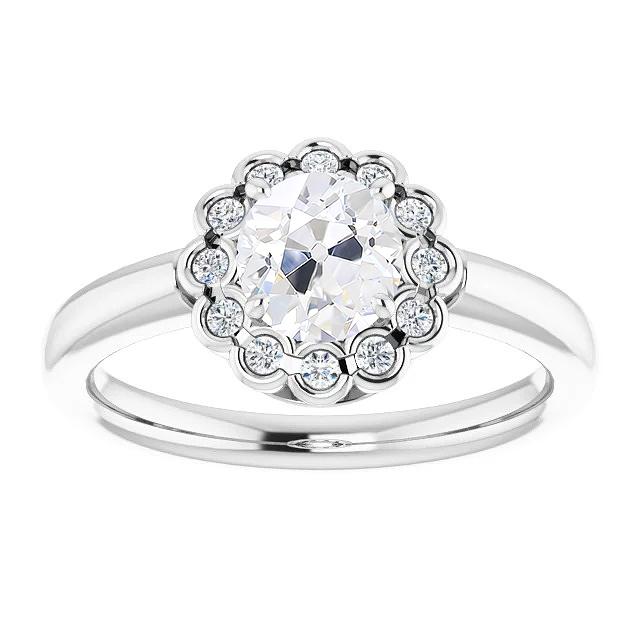 Halo Runder alter Bergmann Echt Diamantring halbe Lünette Set 4 Karat Blumenstil
