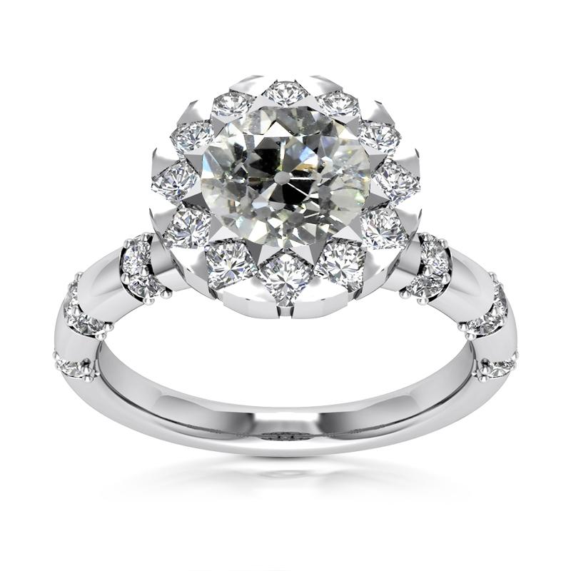 Halo Runder alter Minenschliff Echt Diamantring 5.25 Karat im Blumenstil