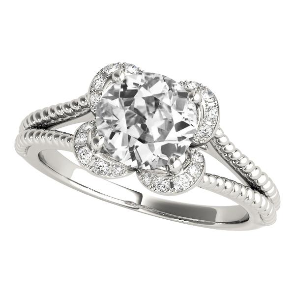 Halo Runder alter Minenschliff Echt Diamantring Seilstil 4 Karat geteilter Schaft
