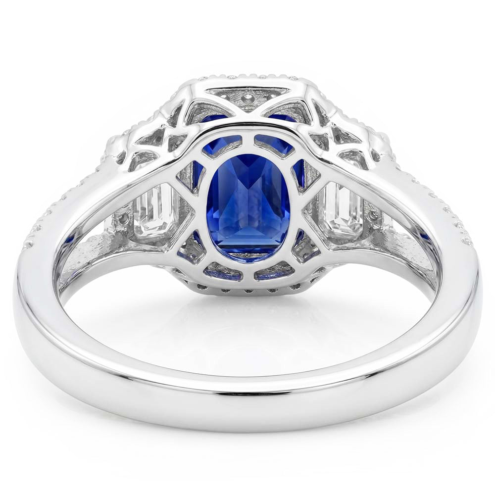 Halo Saphir-Verlobungsring 4 Karat Trapeze & Natürlicher Diamant ( nicht im Labor gezüchtet )en in Pavé-Fassung