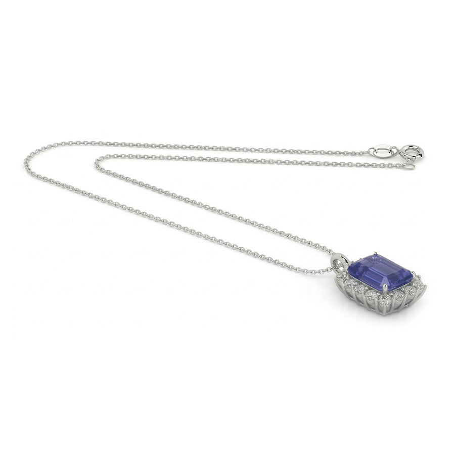 Halo-Smaragd-Ceylon-Saphir-Anhänger und Aus der Erde Abgebauter Natürlicher Diamantkette 8,25 Karat