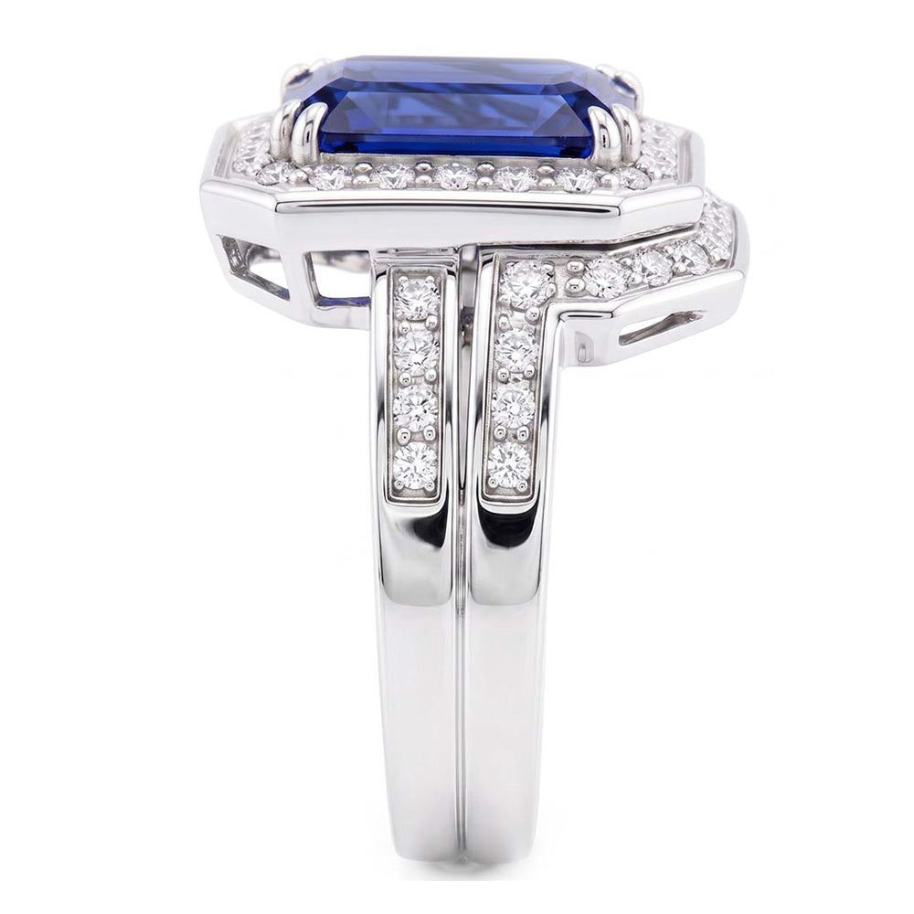 Halo Smaragd Saphir Ehering Set Weißgold Natürlicher Diamant ( nicht im Labor gezüchtet )en 4,50 Karat