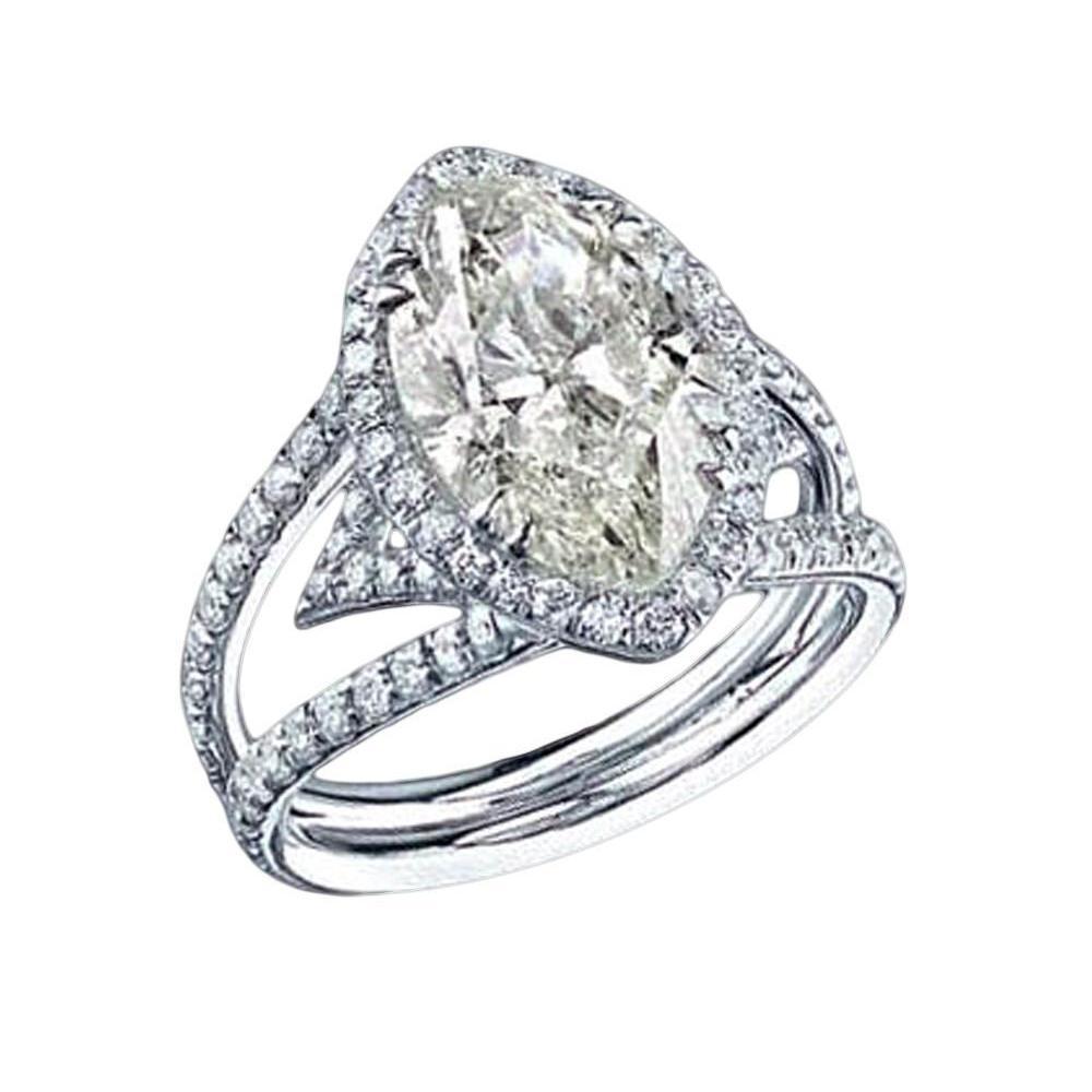 Halo Split Shank Echt Diamantring 4.51 Karat Weißgold 14K