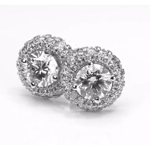 Halo Style Runder Echt Diamant Ohrstecker 2,50 Karat Weißgold 14K