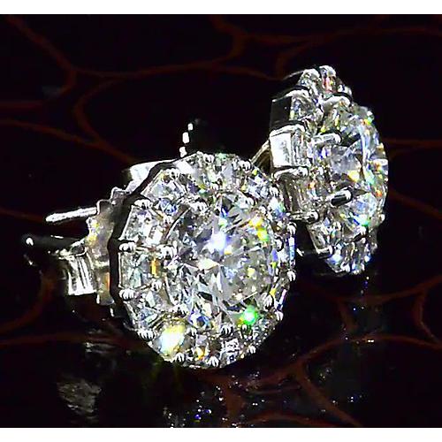 Halo Style Runder Natürlich Diamant Ohrstecker Weißgold 14K