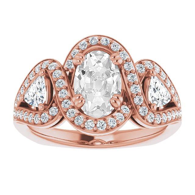Halo Trillion & Oval alter Bergmann Echt Diamantring Krappenset 9.75 Karat