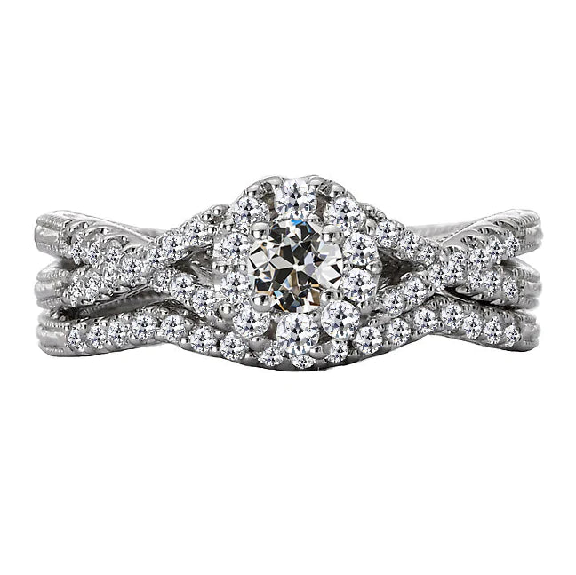 Halo-Verlobungsring-Set Old Cut Echt Diamant Twisted Shank 3.50 Karat