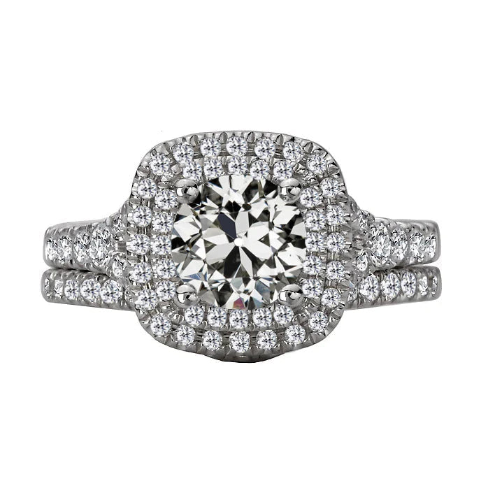 Halo Verlobungsring Set Old Mine Cut Echt Diamant Pave Set 6.50 Karat