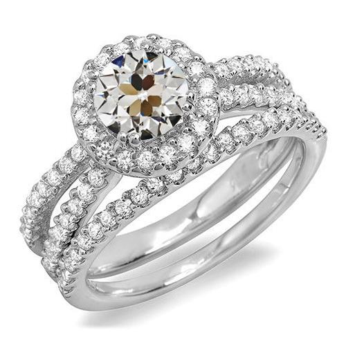 Halo alter Bergmann Echt Diamant-Ehering-Set mit doppeltem Schaft 5.50 Karat
