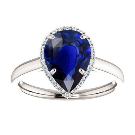 Kornblumenblauer Saphir Tropfen-Schliff Edelstein-Ring in 14K Weißgold – Hauptansicht