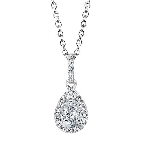 Halskette mit Birnen- und rundem Aus der Erde Abgebauter Natürlicher Diamantanhänger aus 1,45 Karat echtem 14-karätigem Weißgold