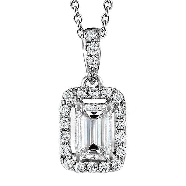 Halskette mit Smaragd und rundem Natürliche Aus der Erde Abgebauter Natürlicher Diamanten 1,50 Karat Weißgold 14K
