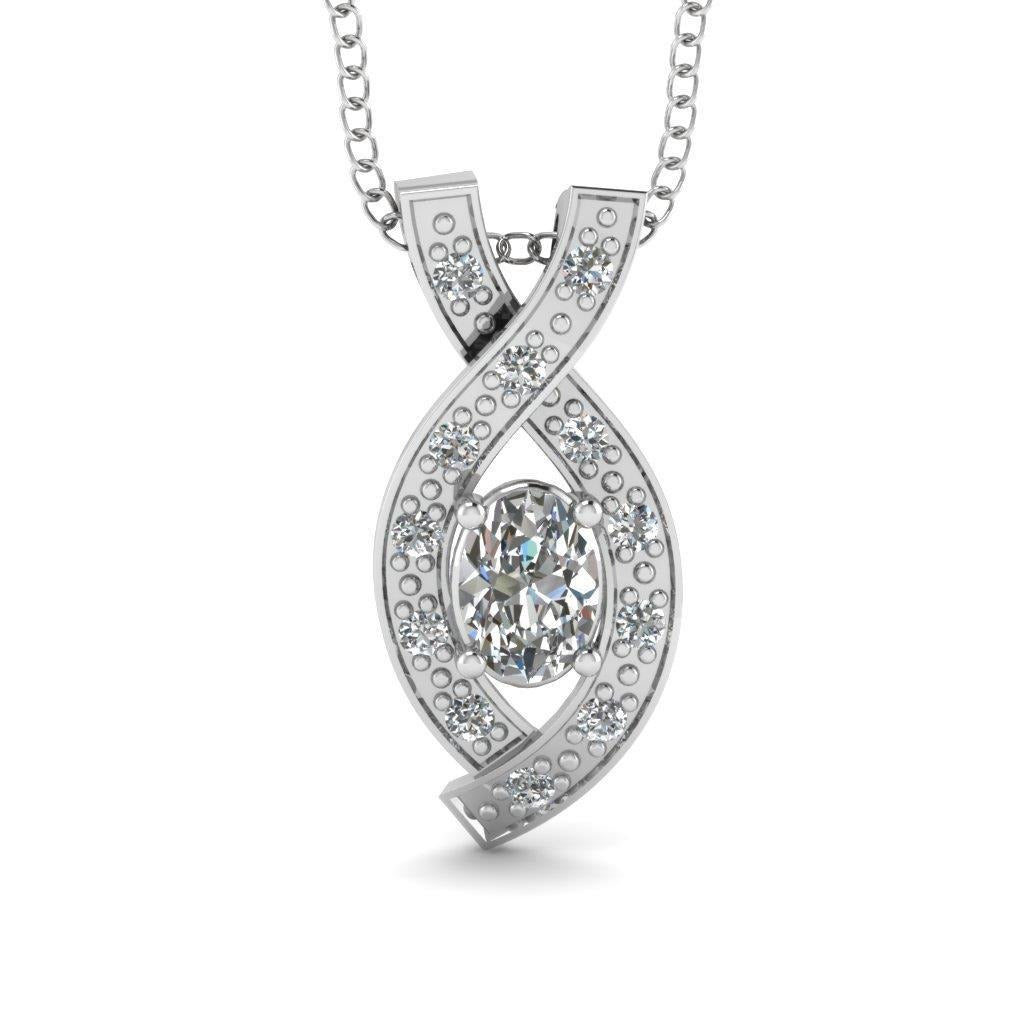 Halskette mit ovalem & rundem Schliff aus Weißgold mit 2,70 ct Echt Aus der Erde Abgebauter Natürlicher Diamanten, die sich mit Anhängern verflechten