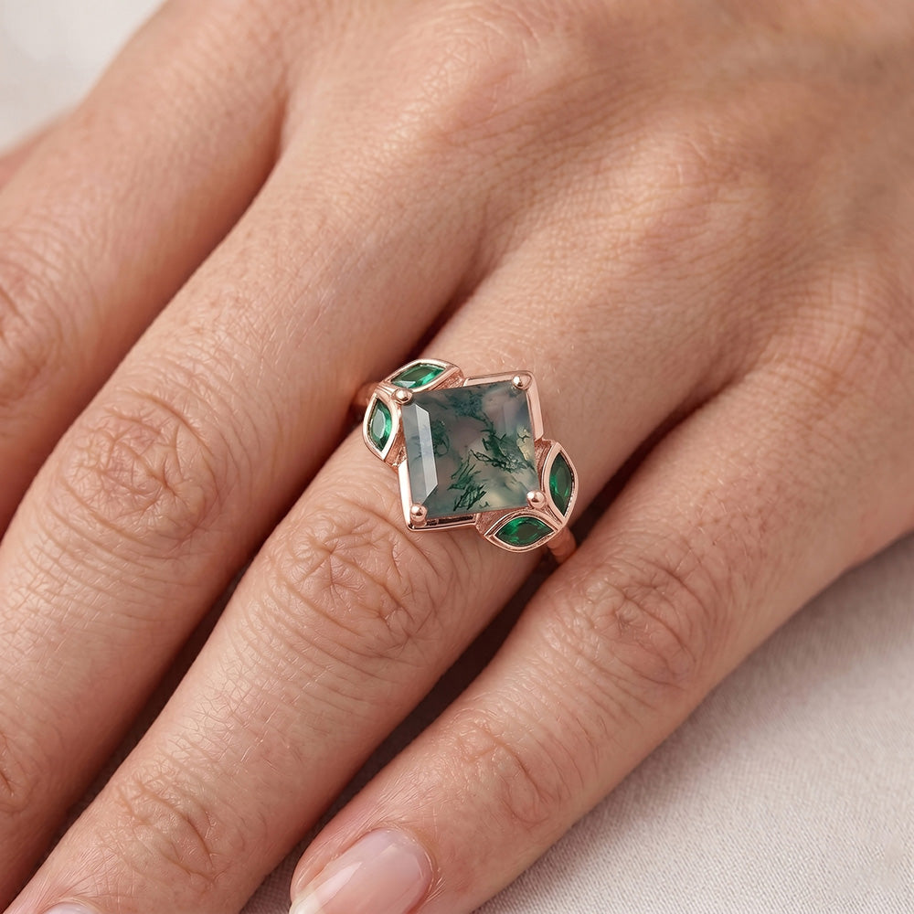Handgefertigter Moss Agate Edelstein-Ring 2,50 Karat