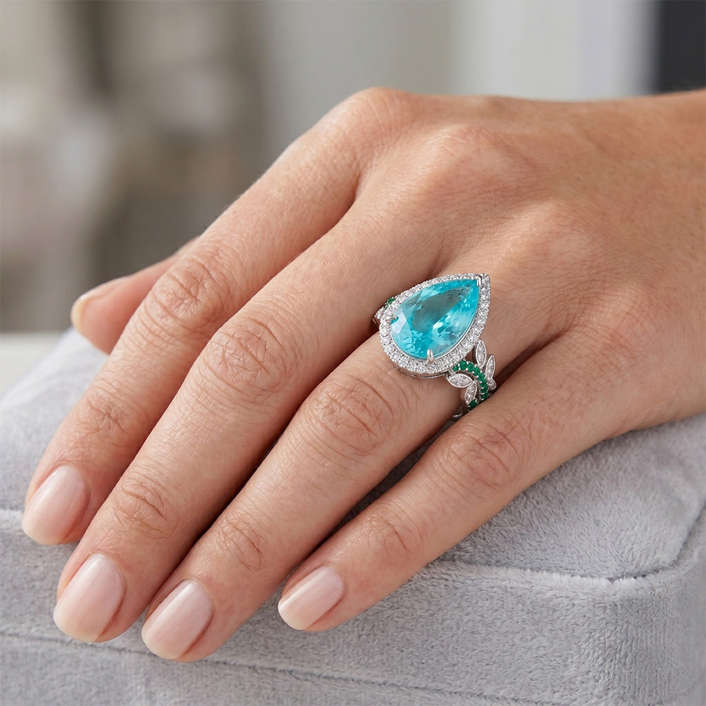 Handgemachter Halo-Verlobungsring mit VVS Paraiba-Turmalin