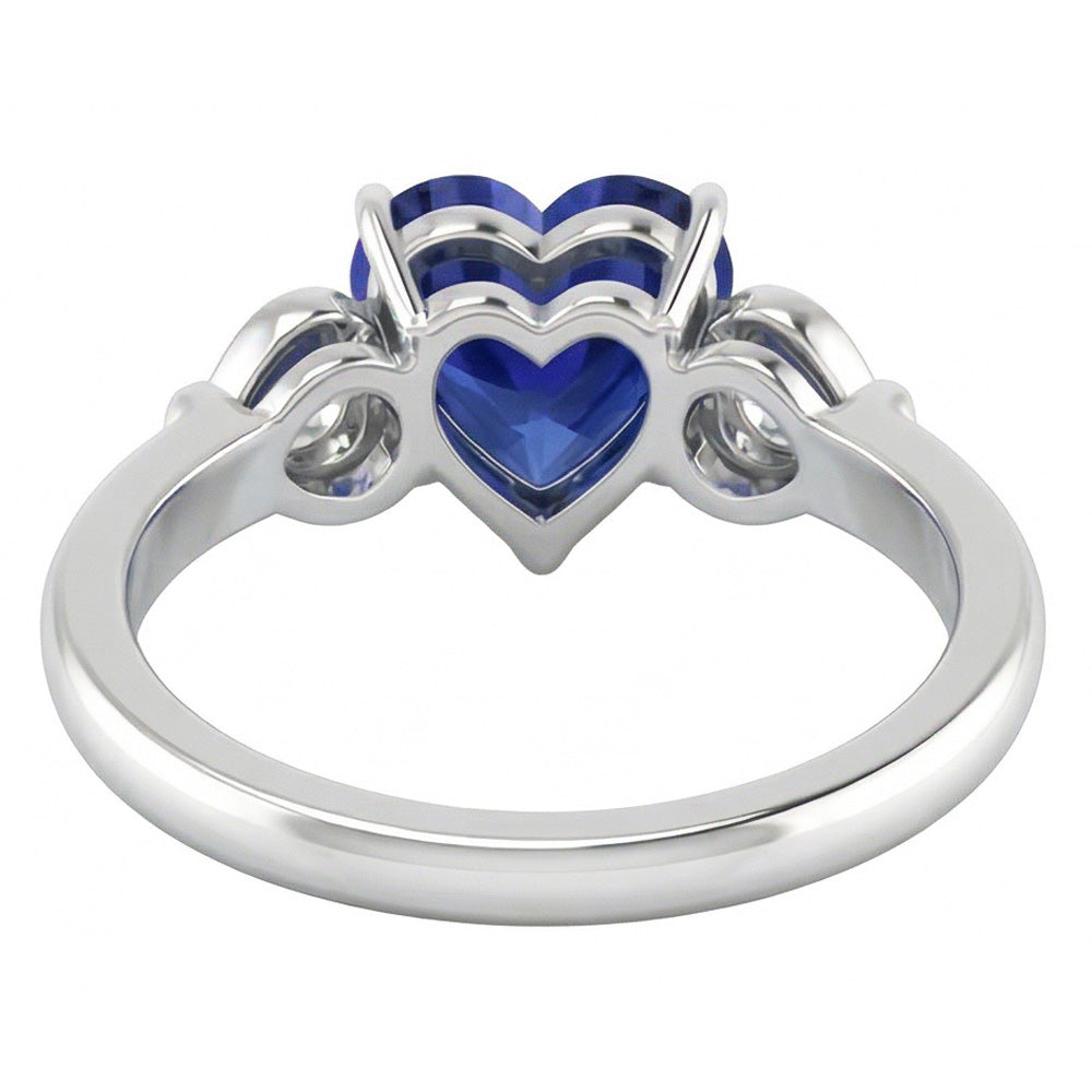 Heart Three Stone Natürlicher Diamant ( nicht im Labor gezüchtet ) & Deep Blue Saphir Ring 1,75 Karat