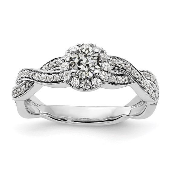 Heiligenschein Runden Alter Minenschnitt Echt Diamantring Verdrehter Schaft Gold 4 Karat