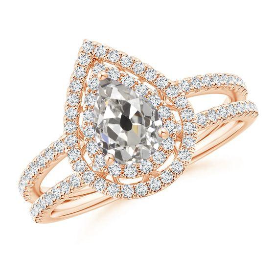 Heiligenschein Verlobungsring Birne Alte Mine Echt Diamant 2,50 Karat Großes Schnitzel