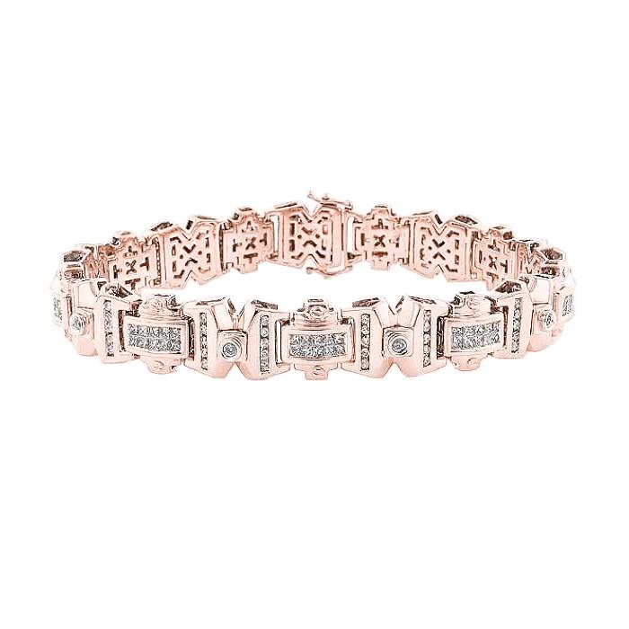 Herren Armband 14K Roségold Prinzessin mit rundem Echt Diamanten 9 Karat